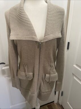 Banana Republic Beige Zip-Up Shawl Collar Cardigan